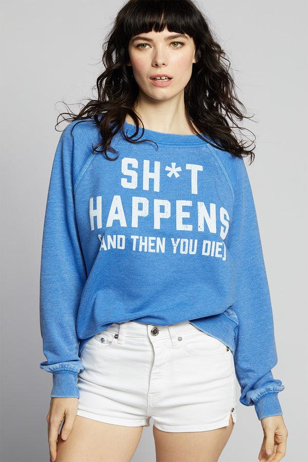 Recycled Karma Sh*t Happens Vintage Washed Oversized Statement Sweatshirt