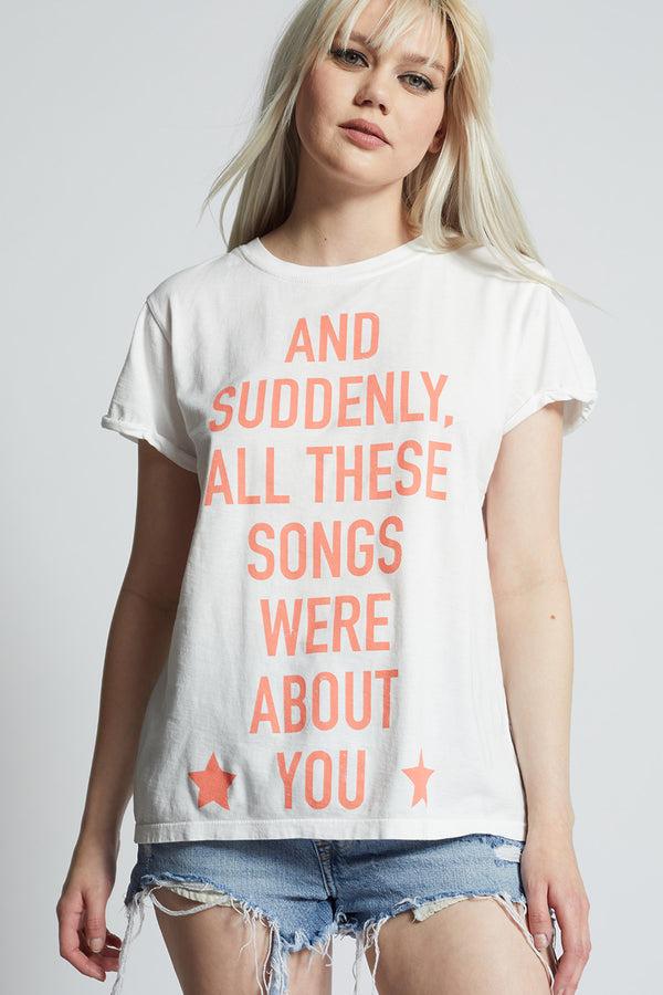 recycled karma Songs About You White Slim-fit Statement Tee