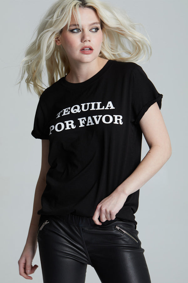 Recycled Karma Tequila Por Favor Black Statement Tee
