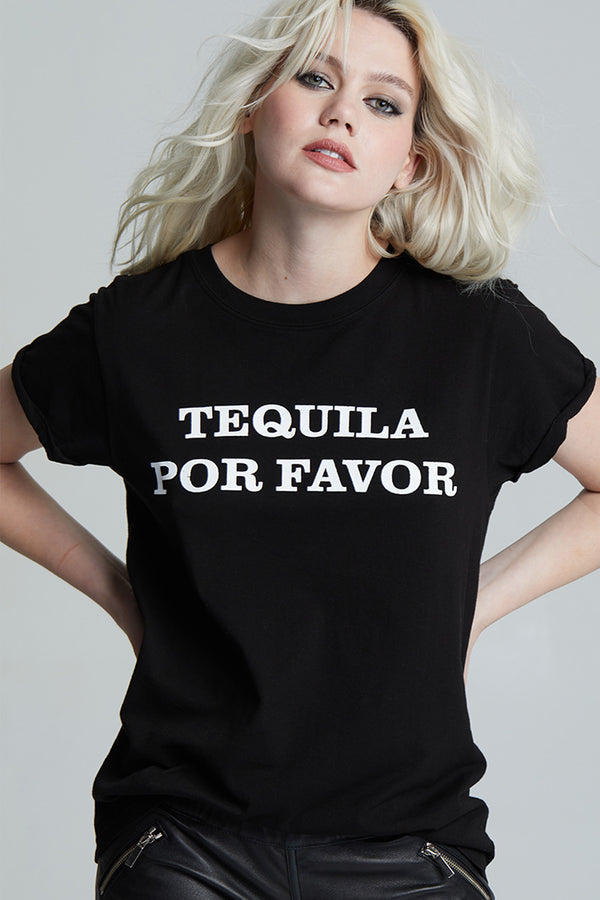 Recycled Karma Tequila Por Favor Black Statement Tee