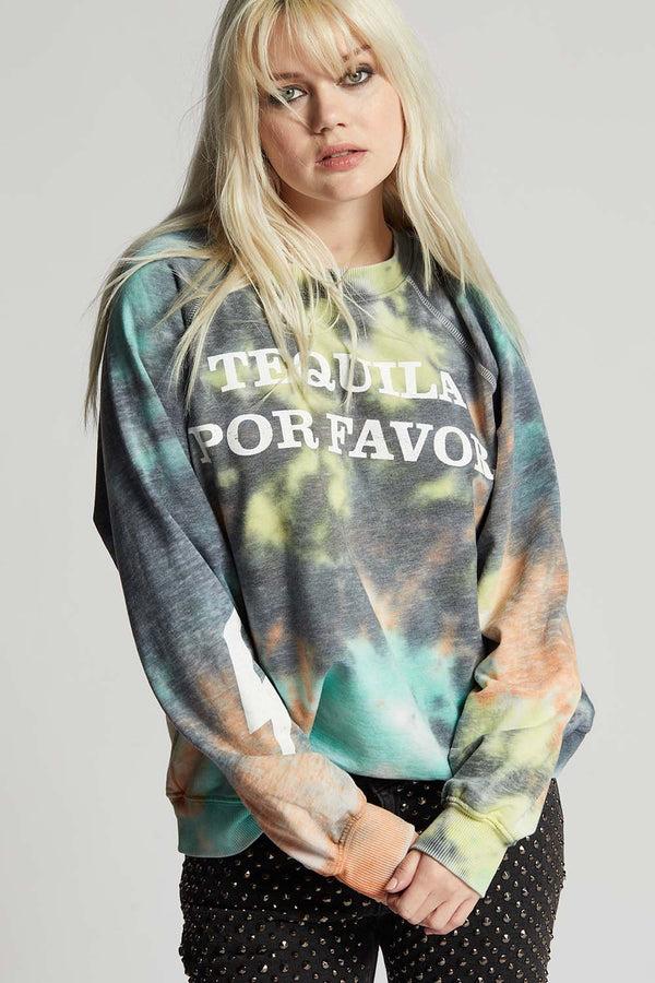 Recycled Karma Tequila Por Favor Fall Tie Dye Oversized Sweatshirt