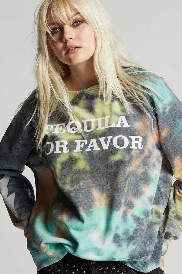 Recycled Karma Tequila Por Favor Fall Tie Dye Oversized Sweatshirt