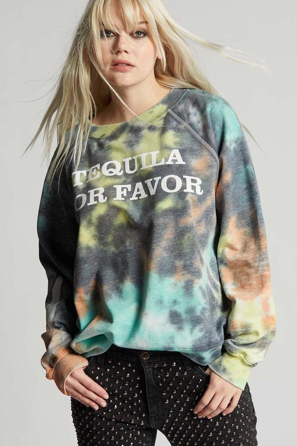 recycled karma Tequila Por Favor Fall Tie Dye Oversized Sweatshirt