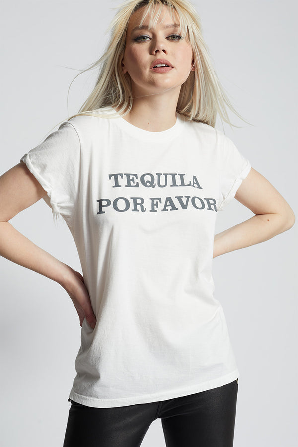 Recycled Karma Tequila Por Favor White Fitted Statement Tee