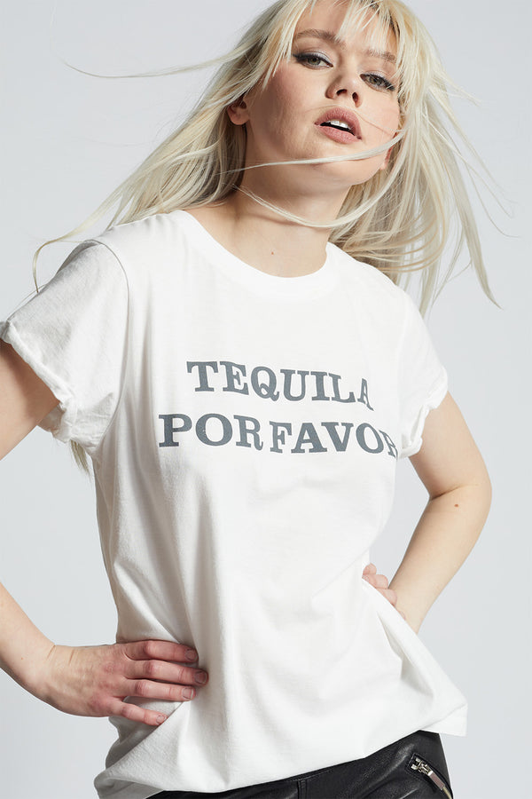 recycled karma Tequila Por Favor White Fitted Statement Tee