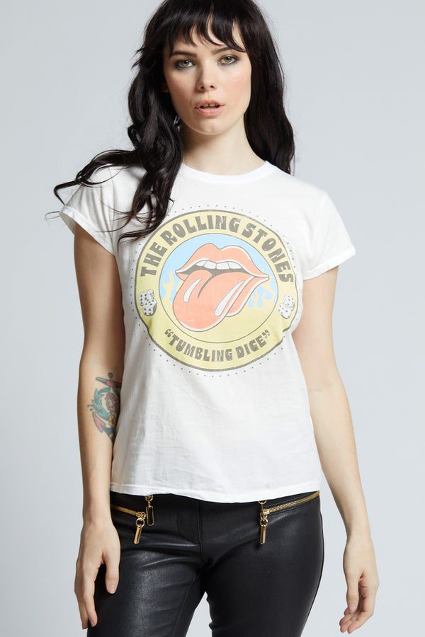 Recycled Karma The Rolling Stones 1972 Party Vintage White Baby Tee