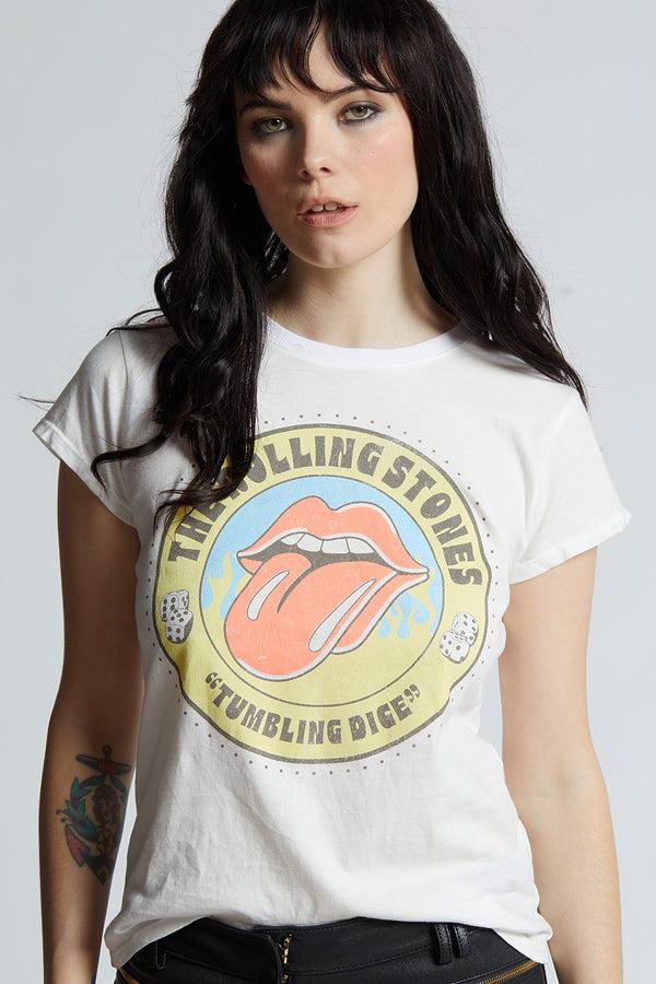 Recycled Karma The Rolling Stones 1972 Party Vintage White Baby Tee