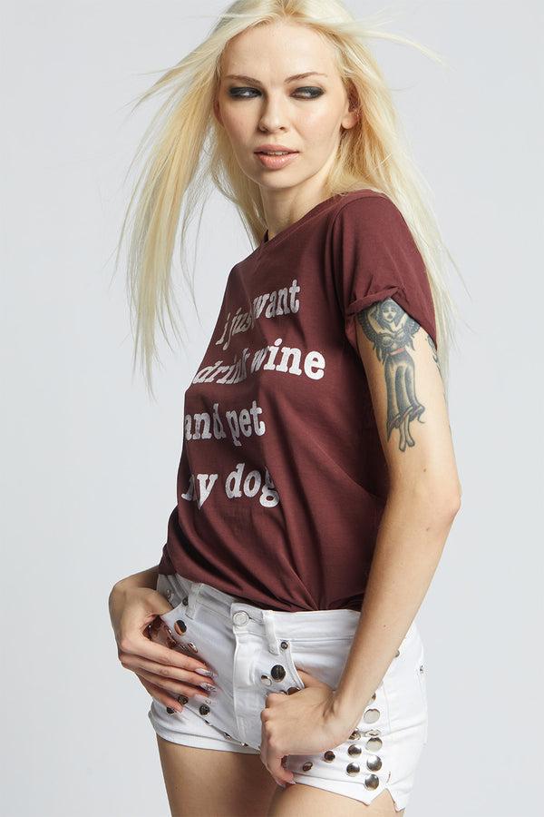 Recycled Karma Wine And Dog Lover Fitted Statement Tee