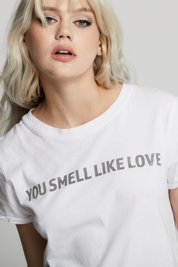 Recycled Karma You Smell Like Love Minimalist White Tee