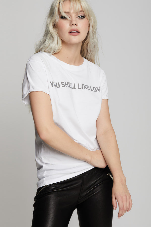 recycled karma You Smell Like Love Minimalist White Tee