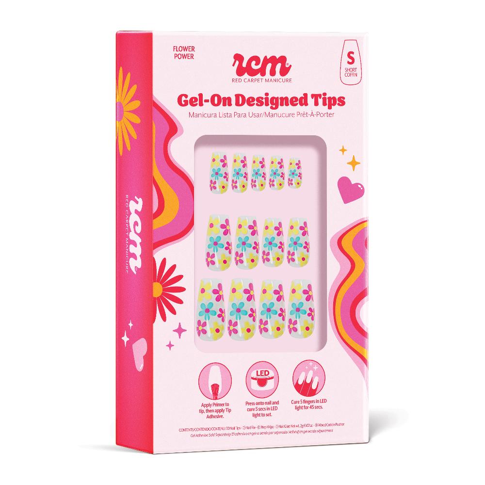 Red Carpet Manicure Gel-On Designed Tips - Flower Power Coffin