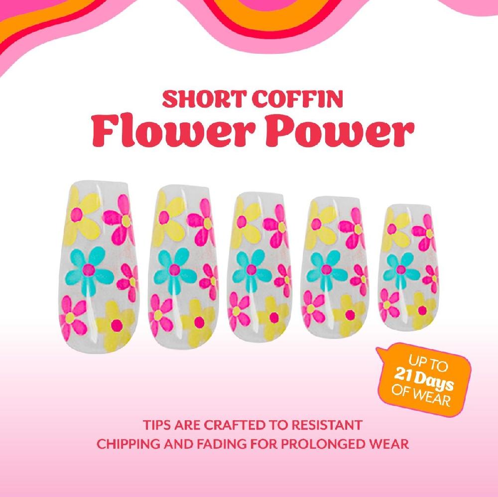 Red Carpet Manicure Gel-On Designed Tips - Flower Power Coffin