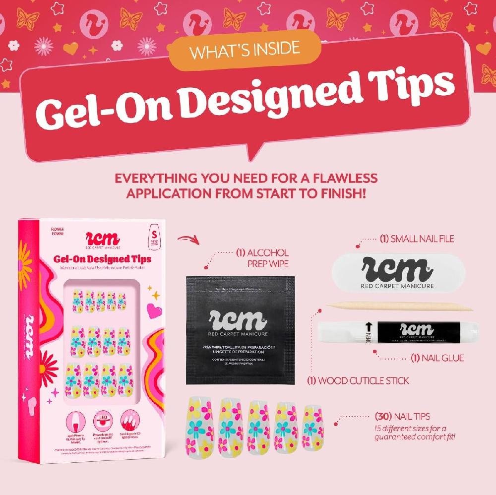 Red Carpet Manicure Gel-On Designed Tips - Flower Power Coffin