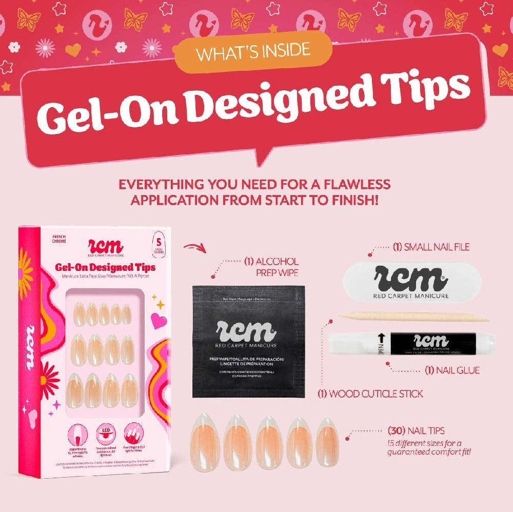 Red Carpet Manicure Gel-On Designed Tips - French Chrome Almond