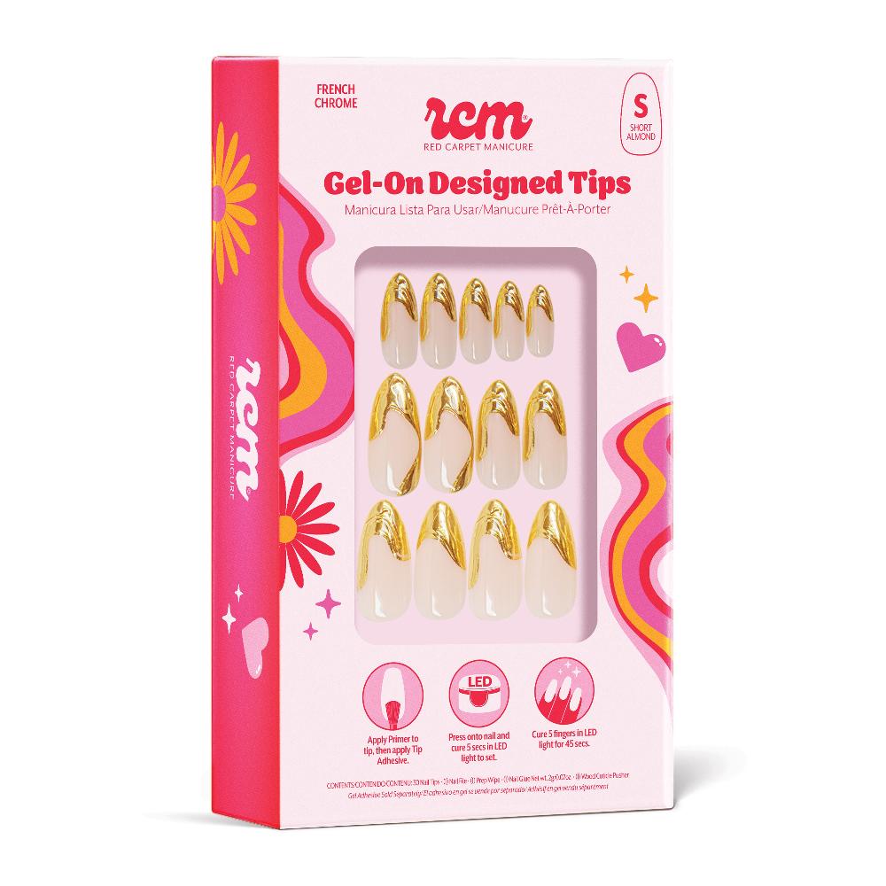 Red Carpet Manicure Gel-On Designed Tips - Gold French Almond