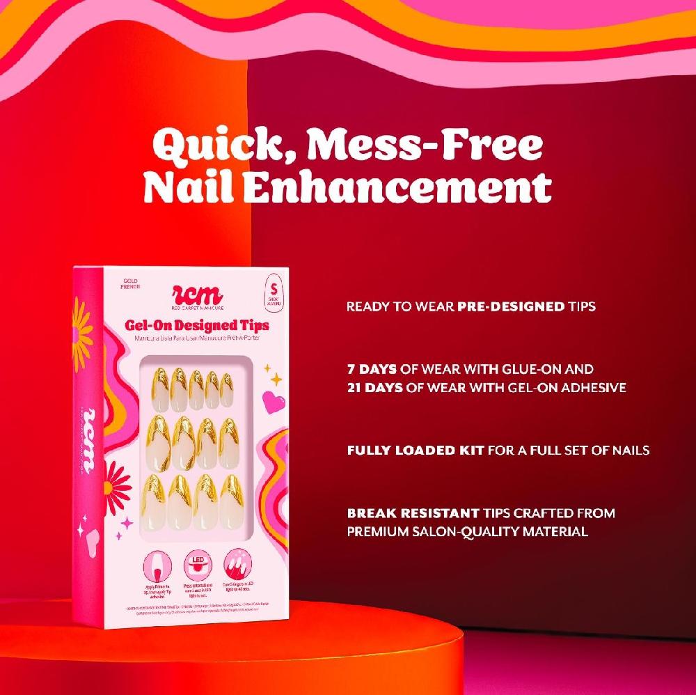 Red Carpet Manicure Gel-On Designed Tips - Gold French Almond