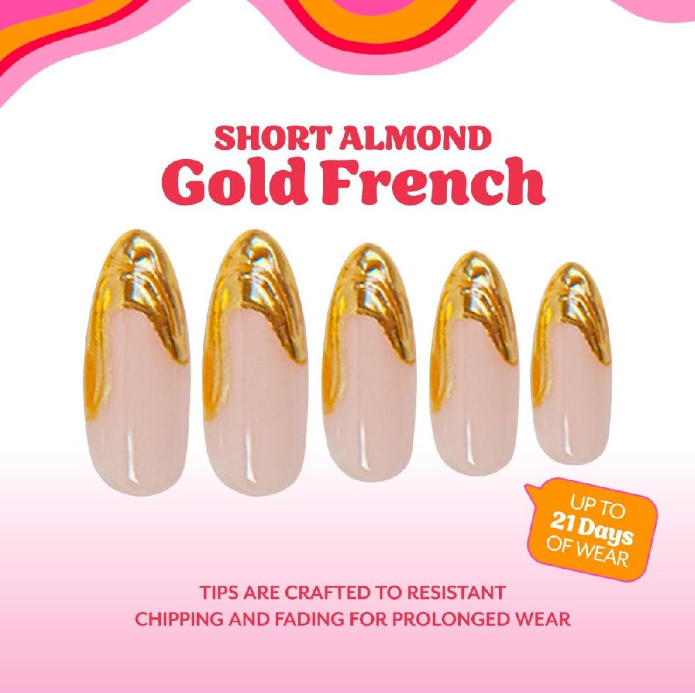 Red Carpet Manicure Gel-On Designed Tips - Gold French Almond
