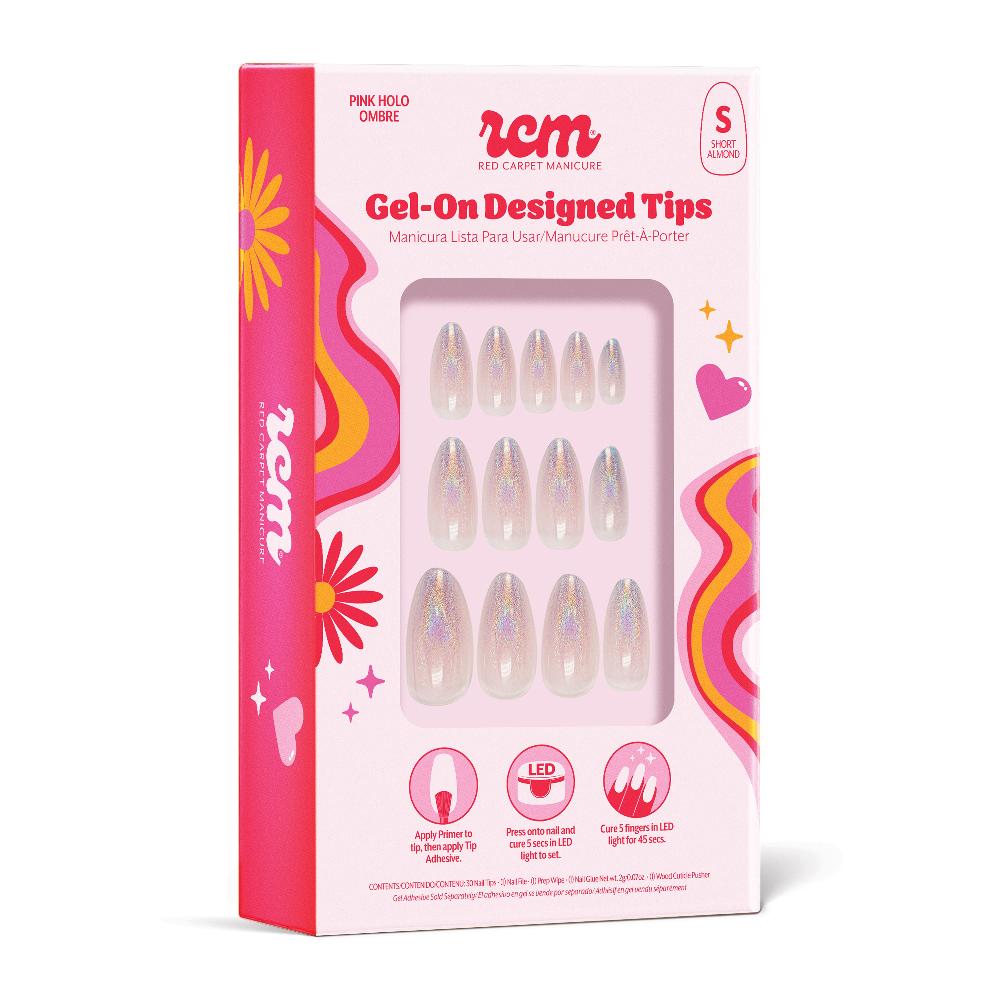 Red Carpet Manicure Gel-On Designed Tips - Holo Pink Ombre Almond