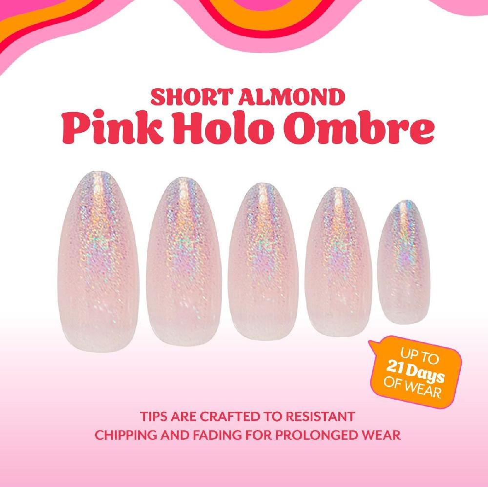 Red Carpet Manicure Gel-On Designed Tips - Holo Pink Ombre Almond