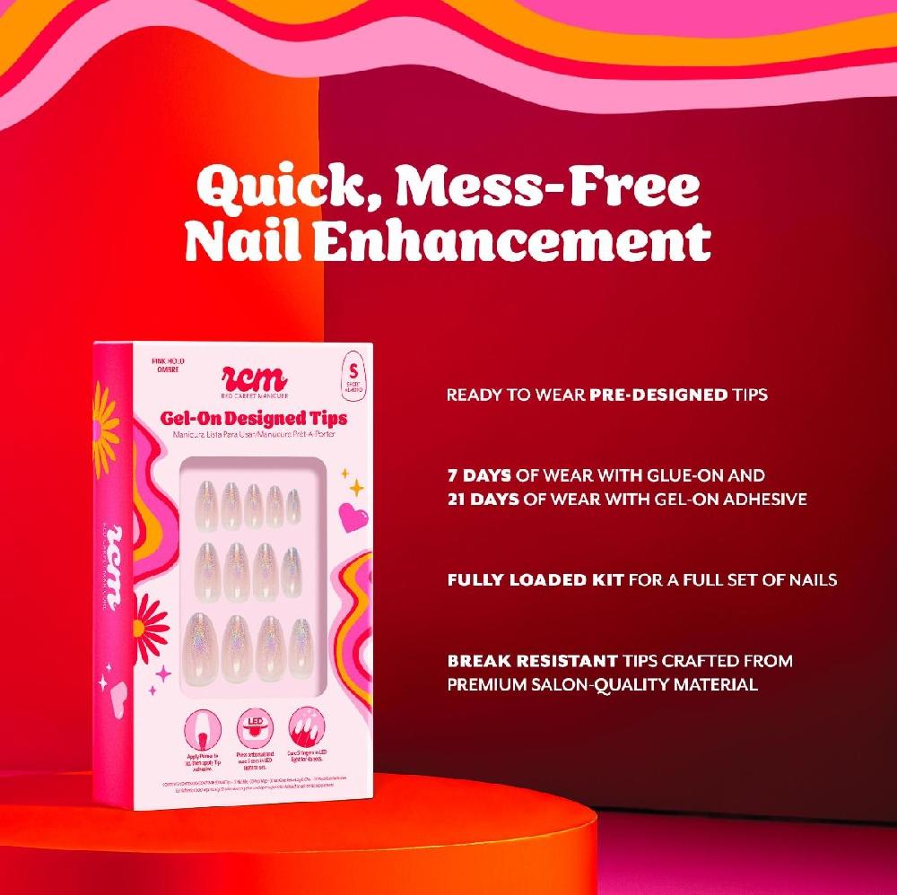 Red Carpet Manicure Gel-On Designed Tips - Holo Pink Ombre Almond