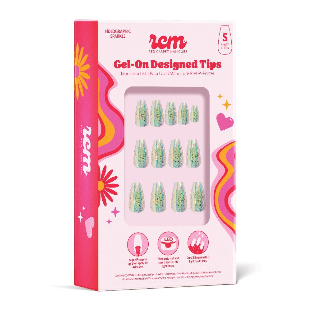 Red Carpet Manicure Gel-On Designed Tips - Holographic Sparkle Coffin
