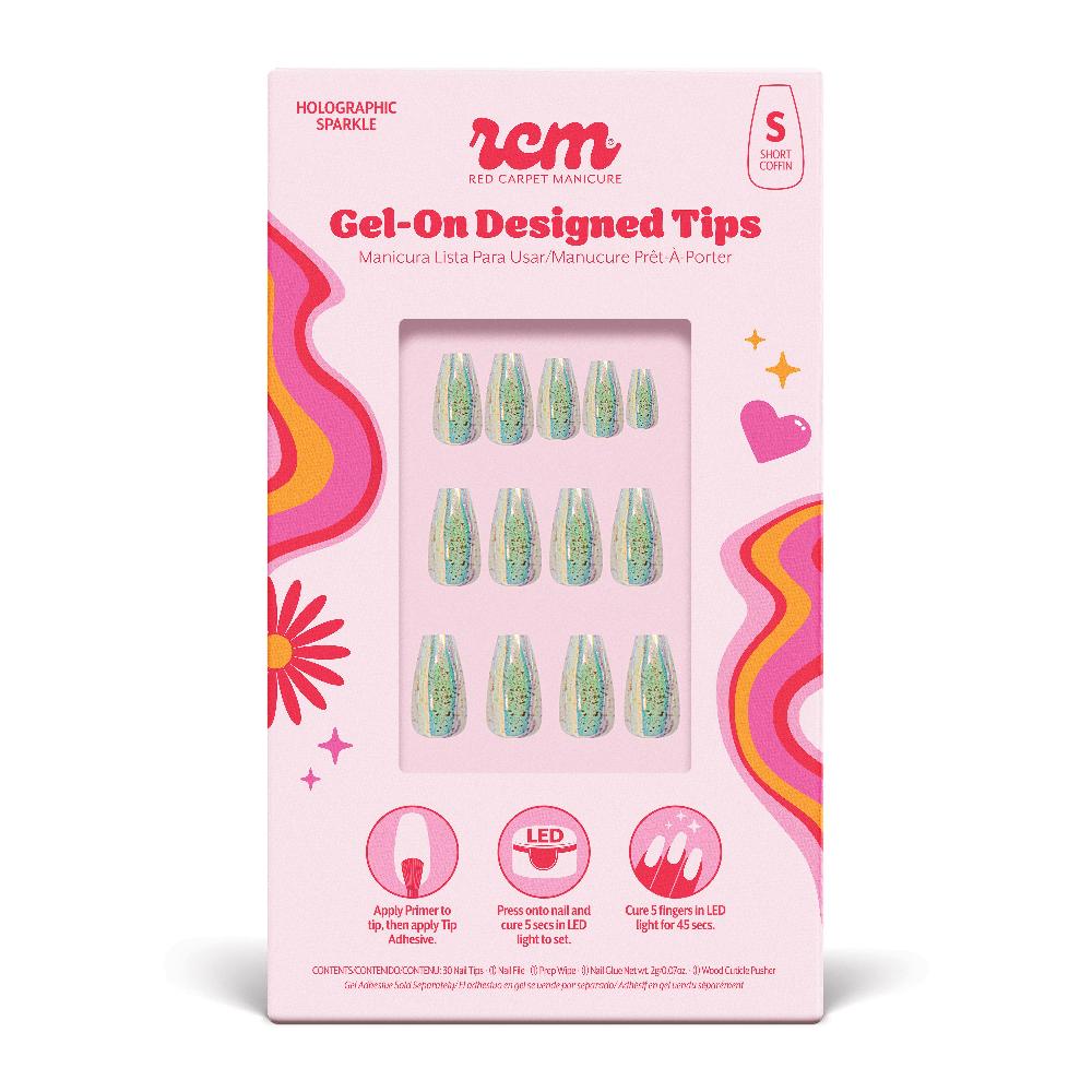 red carpet manicure Gel-On Designed Tips - Holographic Sparkle Coffin