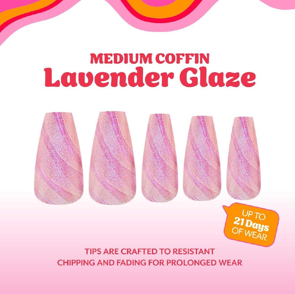 Red Carpet Manicure Gel-On Designed Tips - Lavender Glaze Coffin