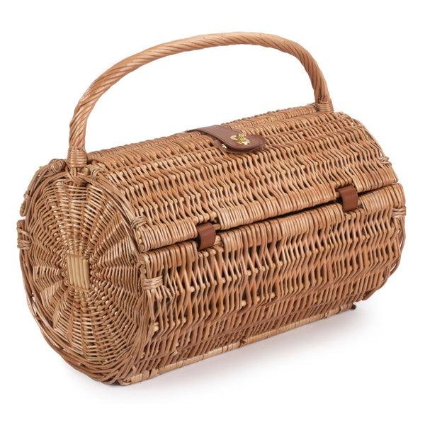 Red Hamper 2 Person Green Tweed Barrel Wicker Picnic Basket