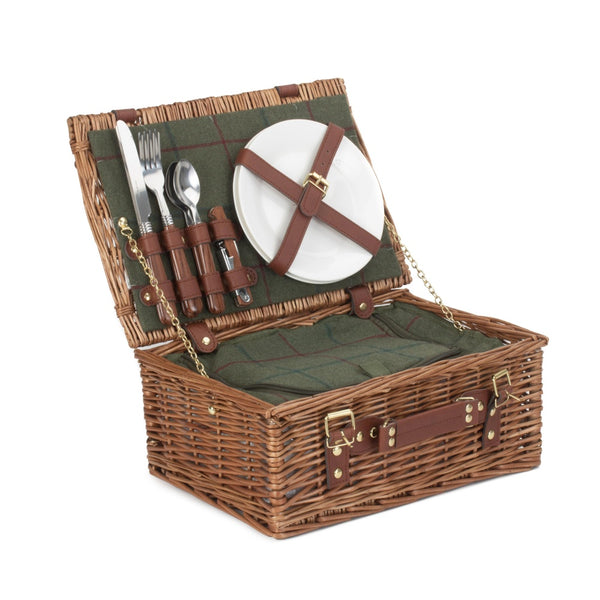 Red Hamper 2 Person Green Tweed Classic Picnic Basket
