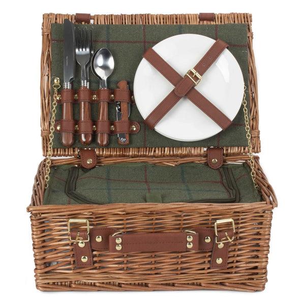 Red Hamper 2 Person Green Tweed Classic Picnic Basket