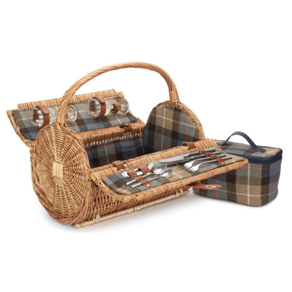 red hamper 2 Person Ravenstor Barrel Fitted Wicker Picnic Basket