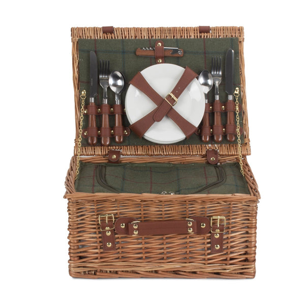 Red Hamper 4 Person Green Tweed Classic Fitted Picnic Basket