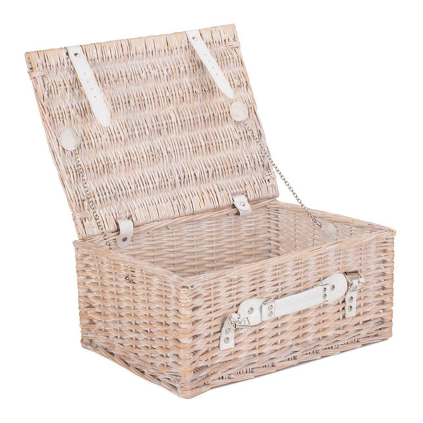 Red Hamper 41cm White Wash Wicker Willow Picnic Basket