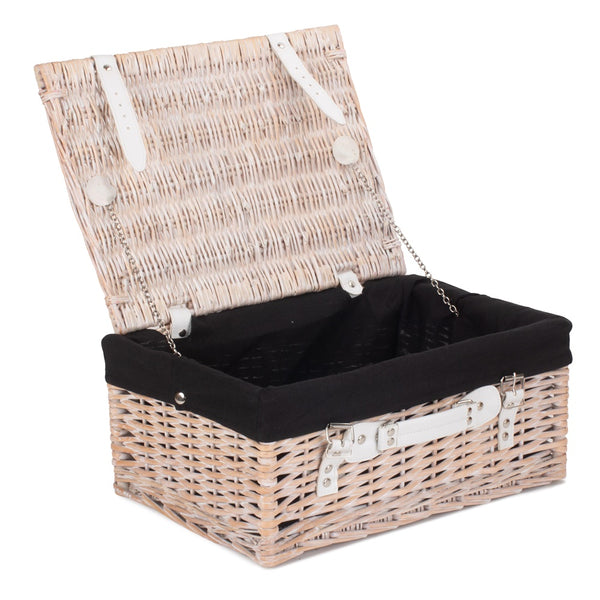 Red Hamper 41cm White Wash Wicker Willow Picnic Basket