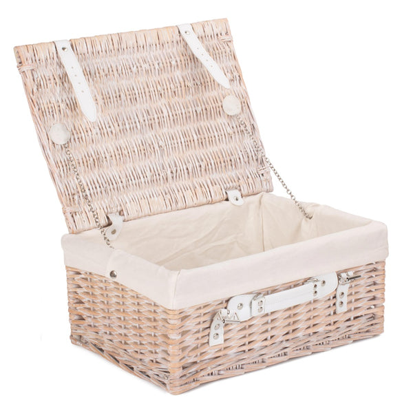 Red Hamper 41cm White Wash Wicker Willow Picnic Basket