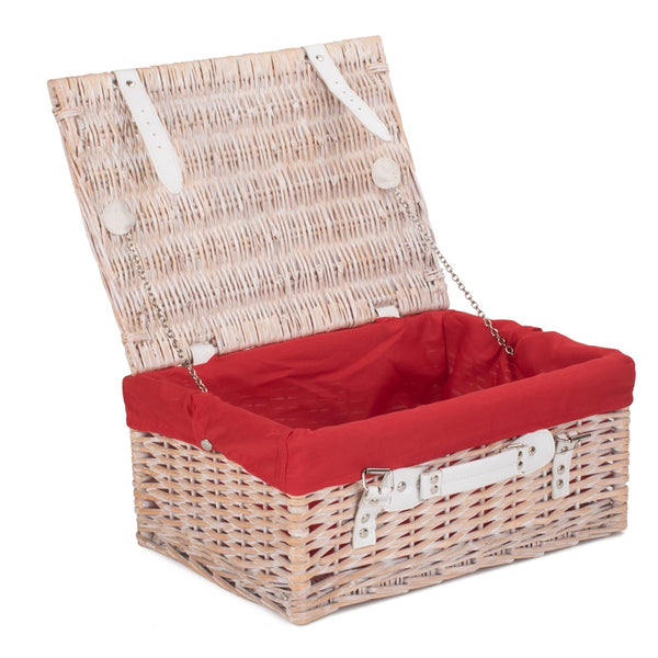 red hamper 41cm White Wash Wicker Willow Picnic Basket
