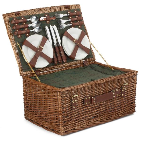 Red Hamper 6 Person Green Tweed Classic Picnic Basket
