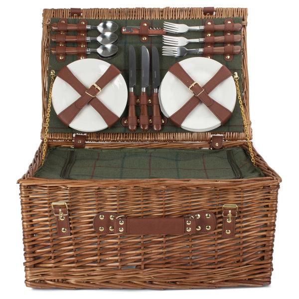 Red Hamper 6 Person Green Tweed Classic Picnic Basket