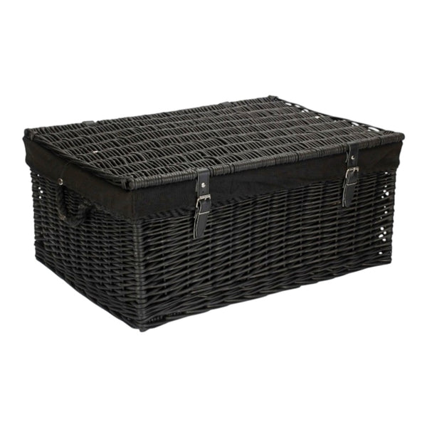 Red Hamper 67cm Black Wicker Rope Handled Black Cotton Lined Picnic Basket
