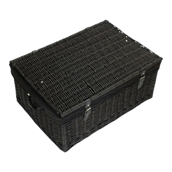 Red Hamper 67cm Black Wicker Rope Handled Black Cotton Lined Picnic Basket