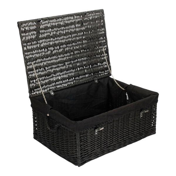 red hamper 67cm Black Wicker Rope Handled Black Cotton Lined Picnic Basket