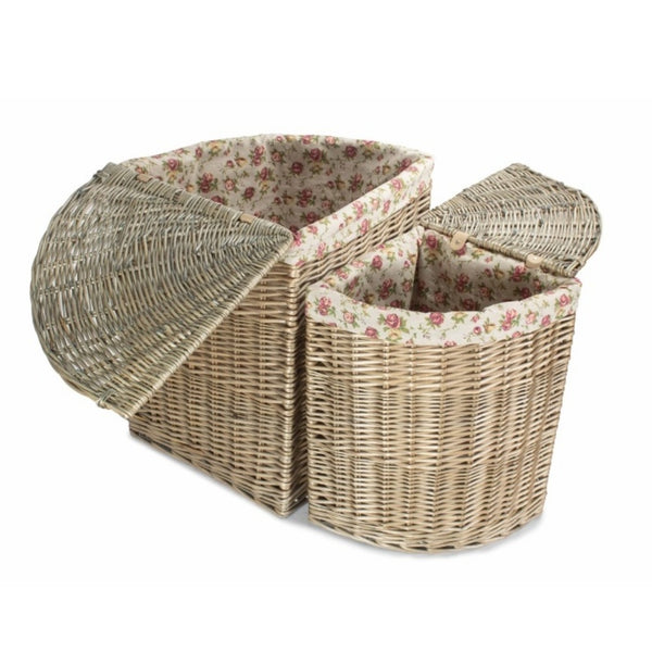 Red Hamper Antique Wash Corner Garden Rose Cotton Lined Laundry Basket