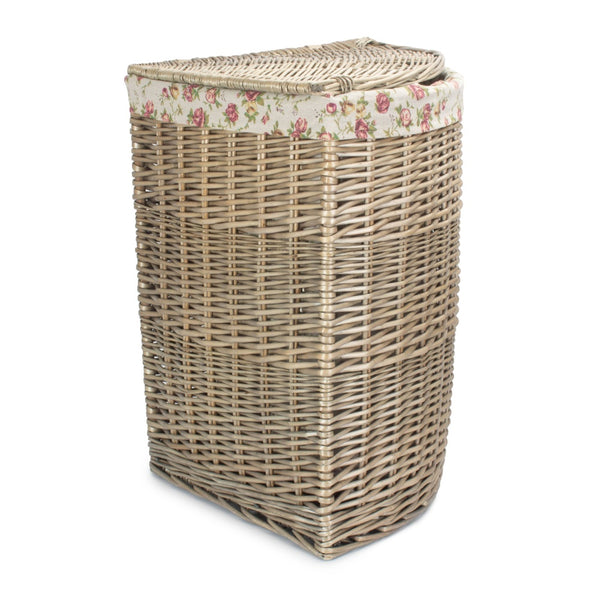 Red Hamper Antique Wash Corner Garden Rose Cotton Lined Laundry Basket