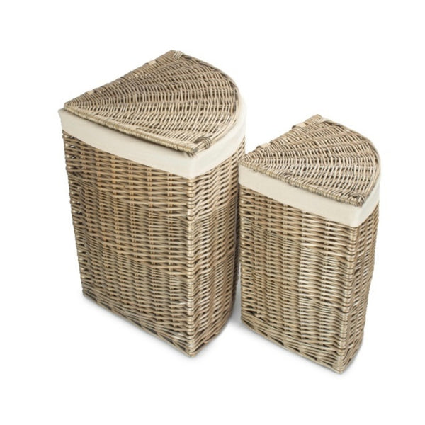 Red Hamper Antique Wash Corner White Cotton Lined Laundry Basket