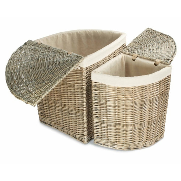 Red Hamper Antique Wash Corner White Cotton Lined Laundry Basket