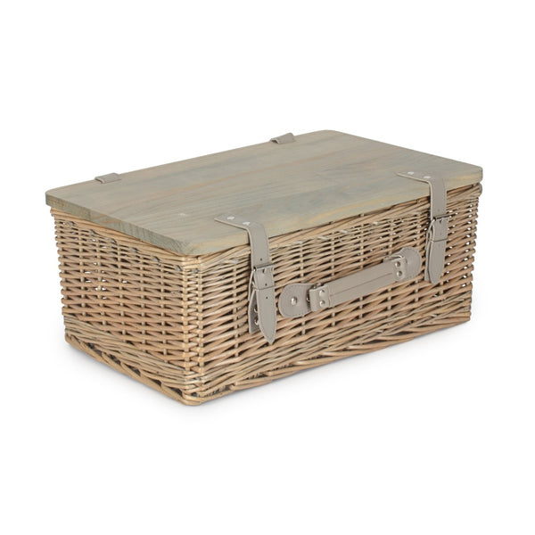 Red Hamper Antique Wash Empty Picnic Basket With Pinewood Lid