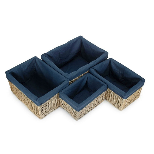 Red Hamper Antique Wash Navy Cotton Lined Willow Storage Basket