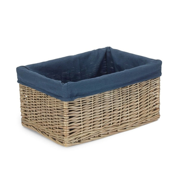 Red Hamper Antique Wash Navy Cotton Lined Willow Storage Basket