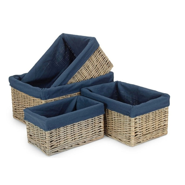 red hamper Antique Wash Navy Cotton Lined Willow Storage Basket