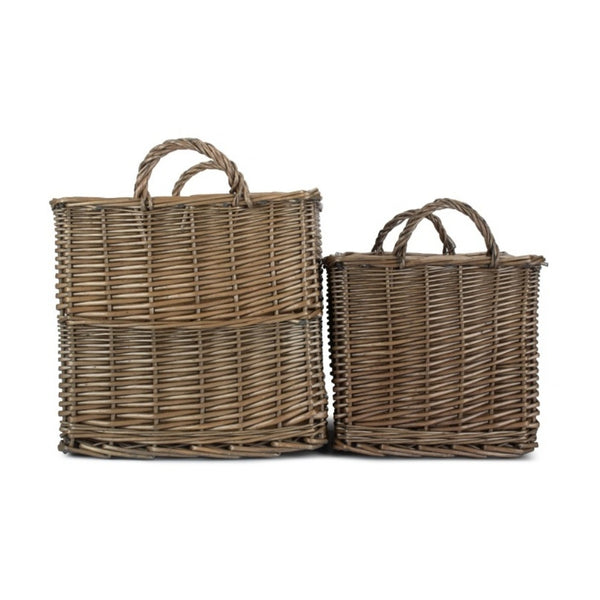 Red Hamper Antique Wash Rectangular Hessian Lined Wicker Log Basket